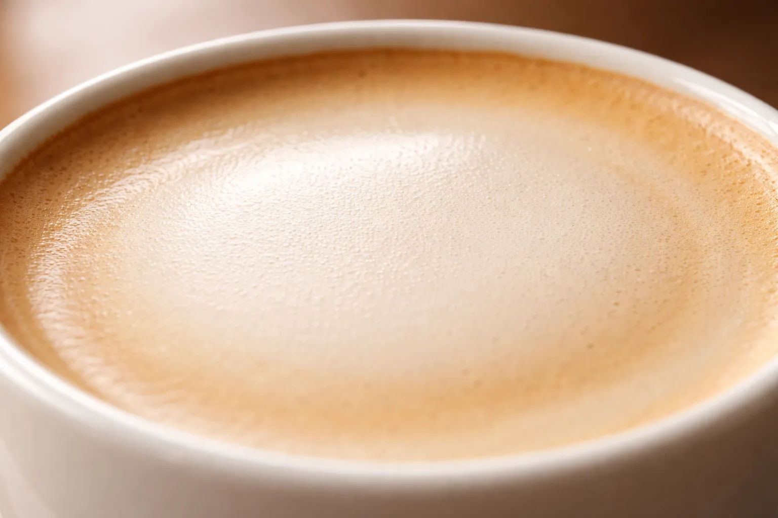 Bitkisel sütlerle kahve yüzeyinde ipeksi mikroköpük, homojen ince kabarcıklar ve parlak yansıma