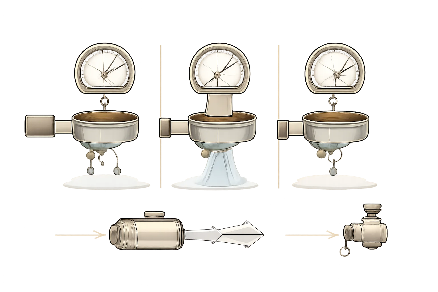OPV valfi ve basınç profilleme aşamalarını metinsiz diyagramla anlatan espresso makineleri temelleri