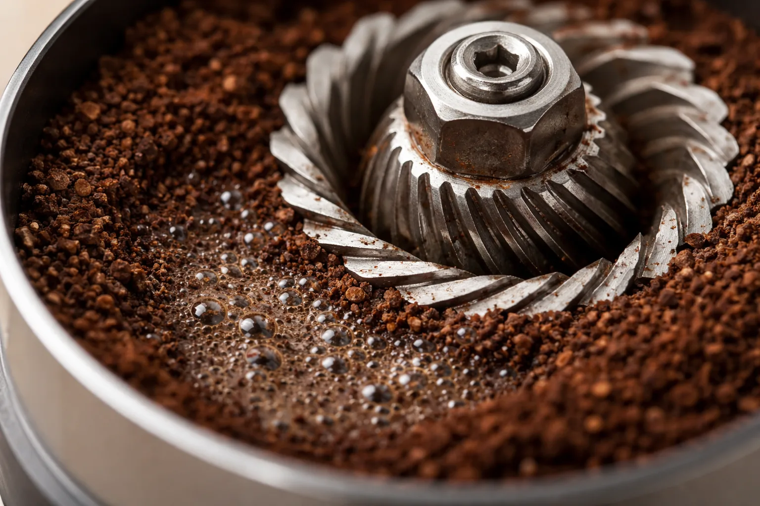 French Press temelleri için konik burr öğütücüde iri, uniform parçacıklar ve taze bloom