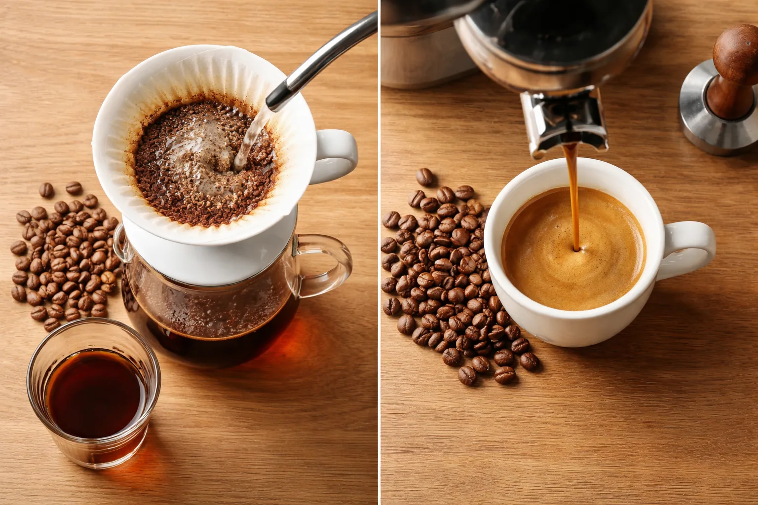 Filtre ve espresso için kavurma karşılaştırması, natural çekirdek satın alma kararını görselleştiriyor.