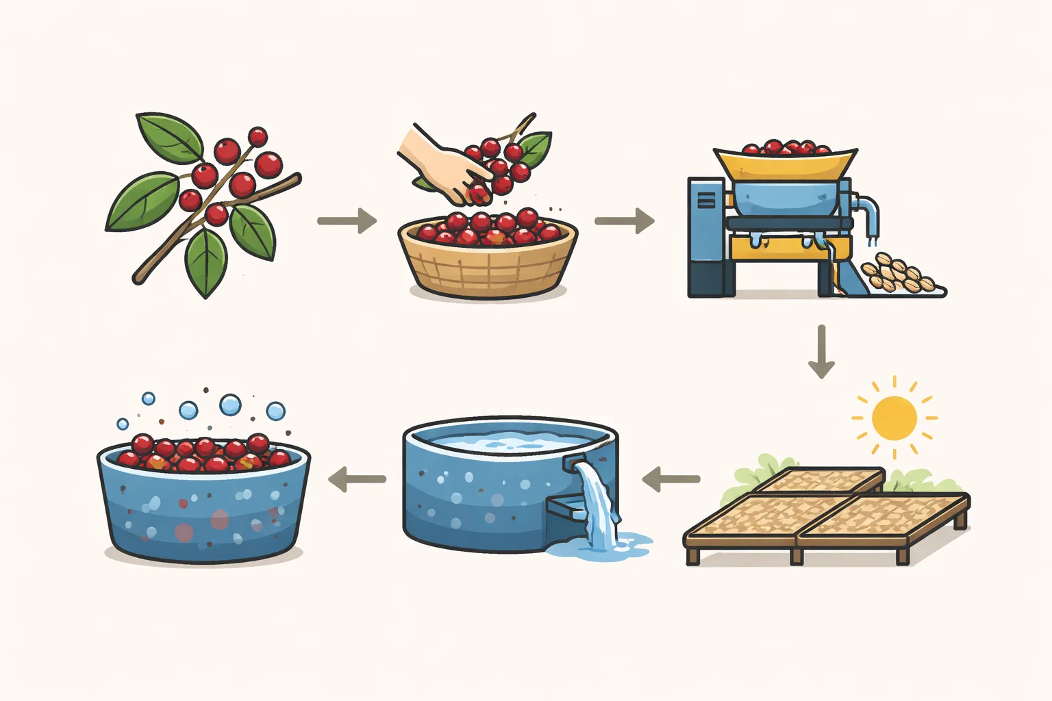 Yıkanmış işleme yöntemi süreci için metinsiz ikonlarla akış ve kritik adımlar