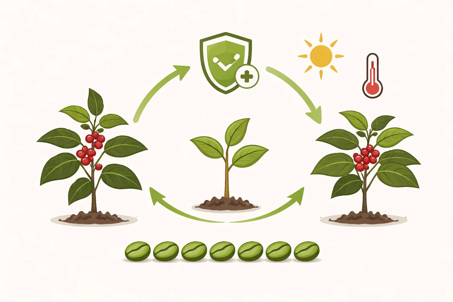 Robusta nedir bağlamında robusta ve nganda’dan hibrite giden sade simgeler diyagramı.