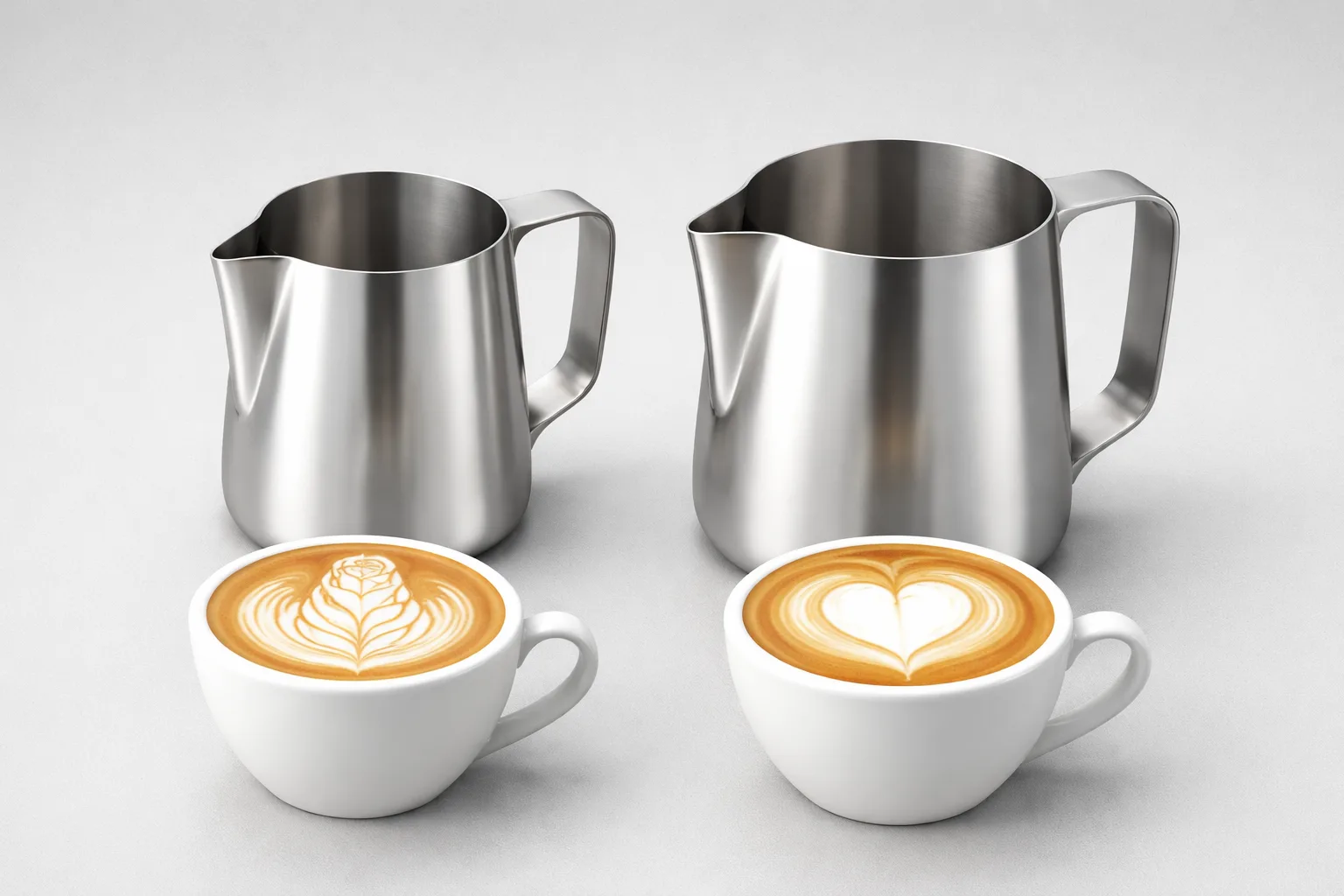 Orta ve profesyonel seviye pitcher kıyası; hacim, ağız kesiti, kulp ergonomisi ve sonuç desenleri