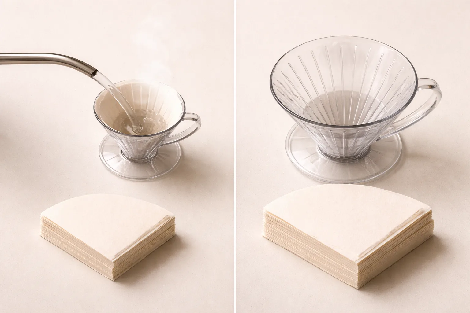 Küçük ve büyük dripper karşılaştırması, ince ve kalın filtre kağıtları, v60 dripper önerileri.